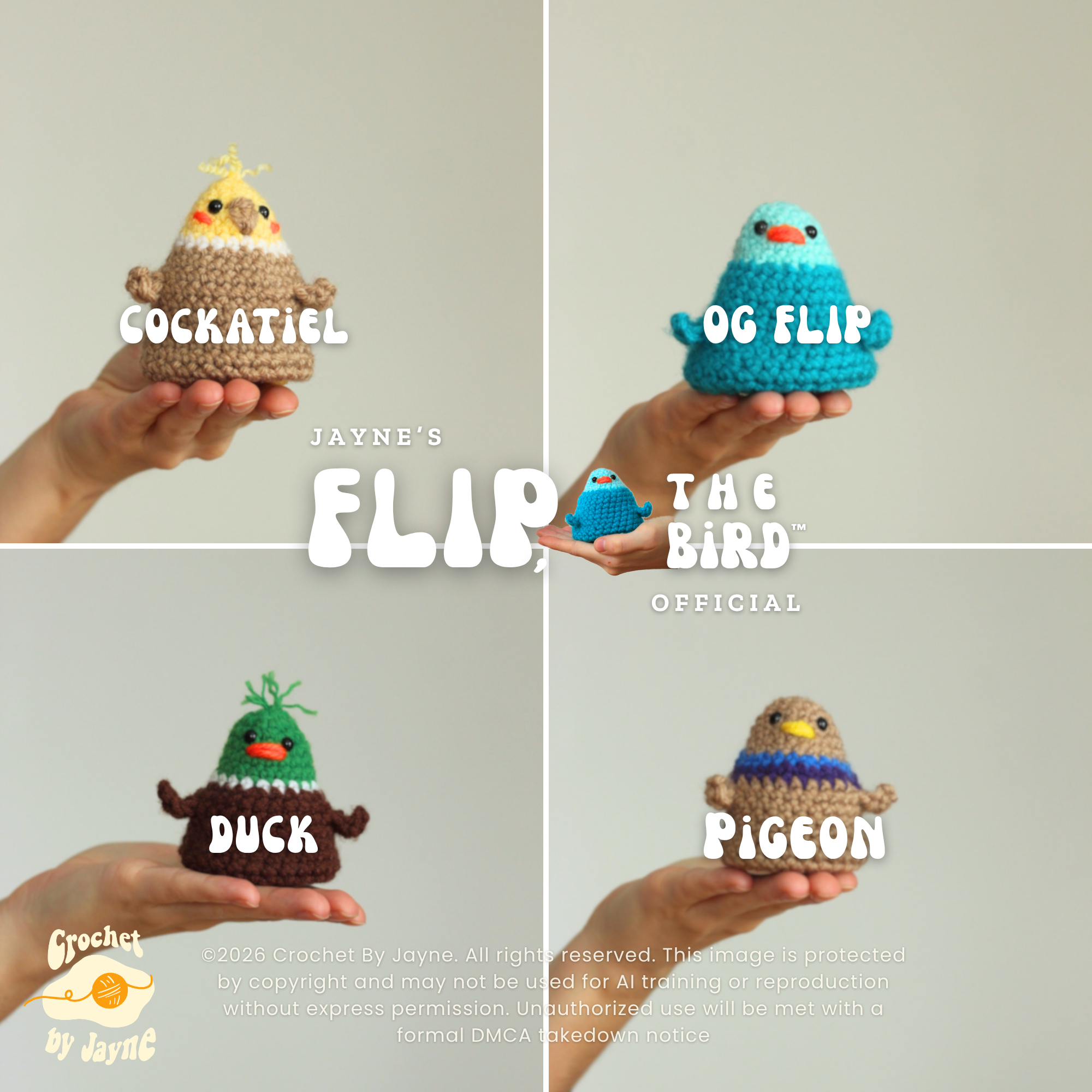 PATTERN BUNDLE Flip, the bird™ 4 different birds.