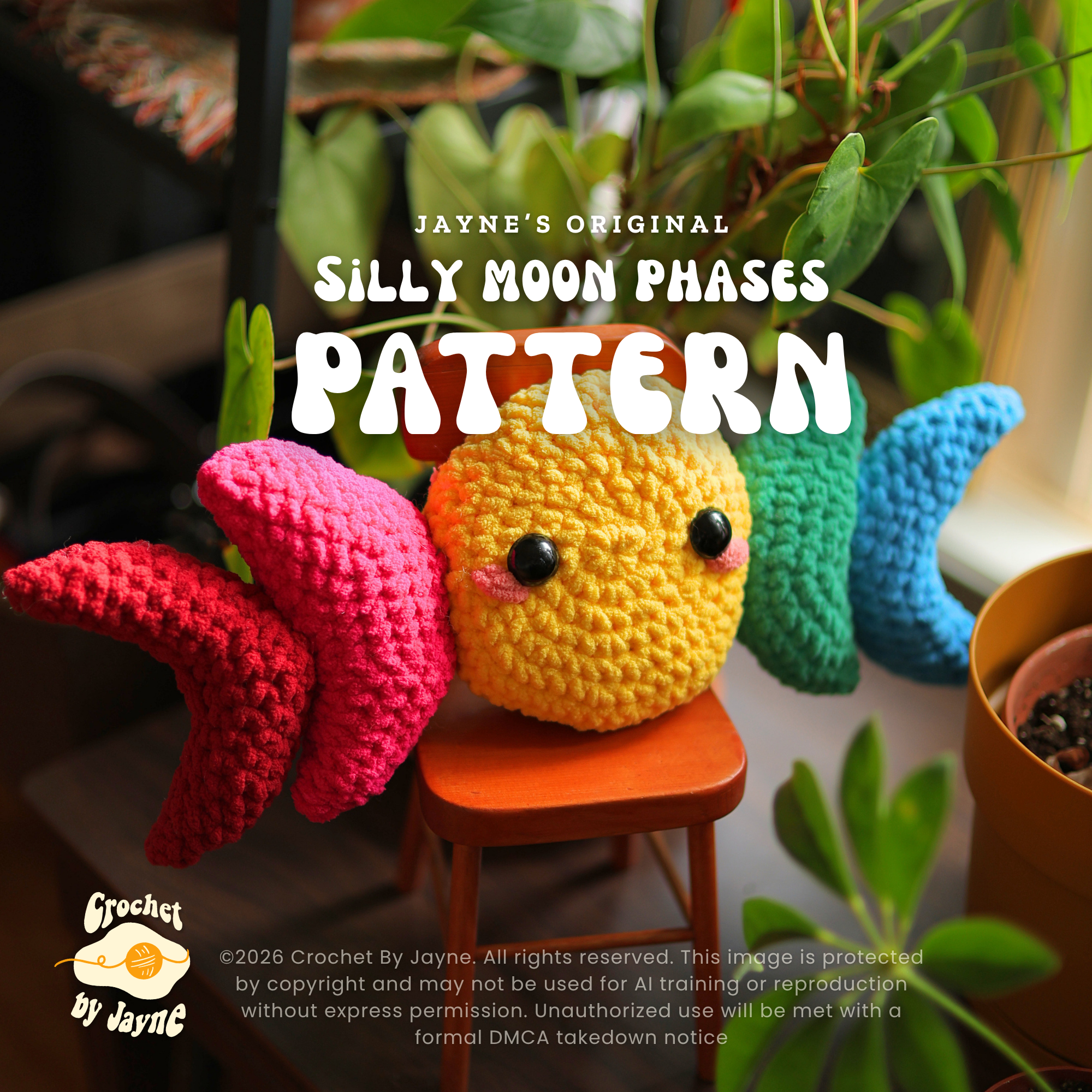 Silly Moon Phases Crochet Pattern (With a pocket)