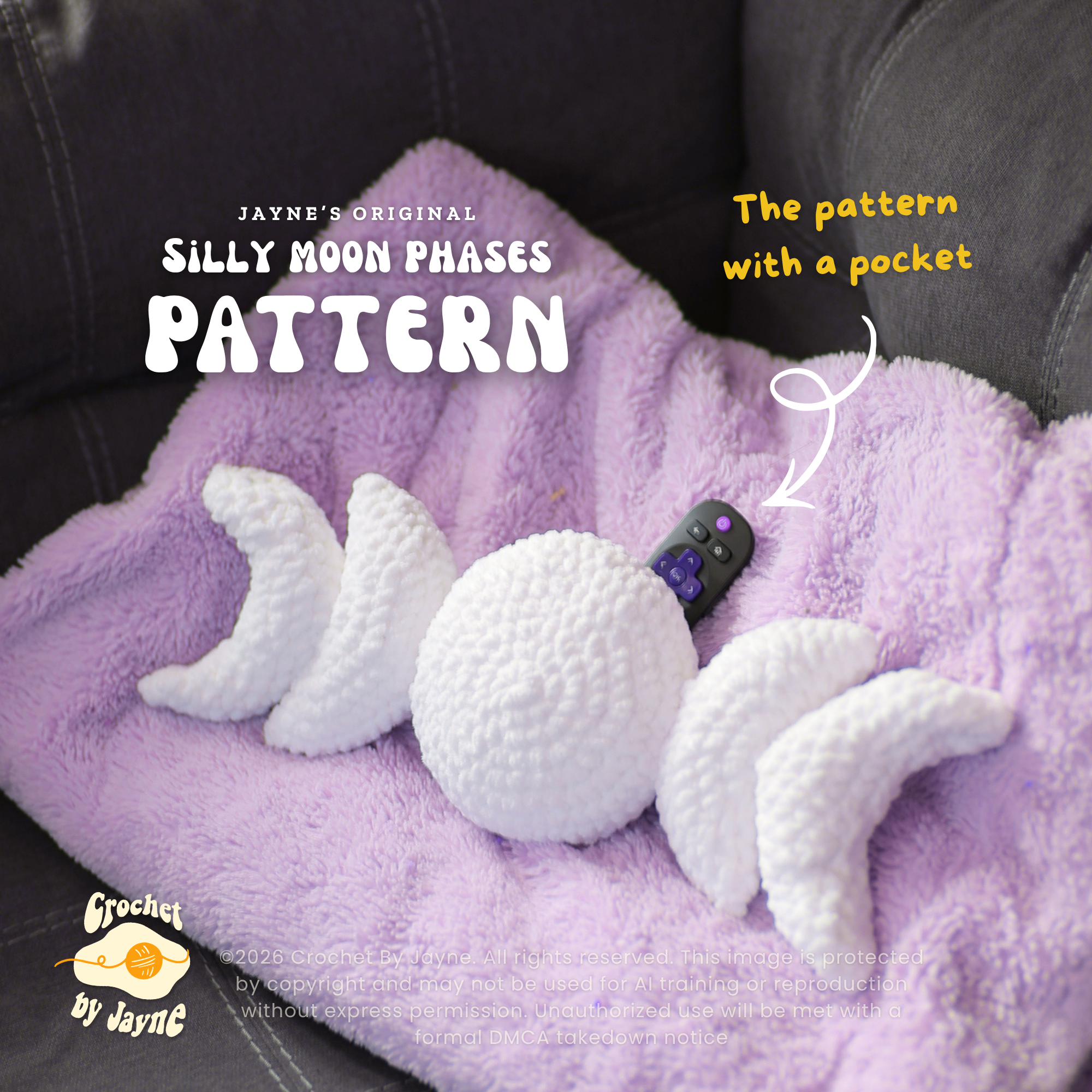 Silly Moon Phases Crochet Pattern (With a pocket)