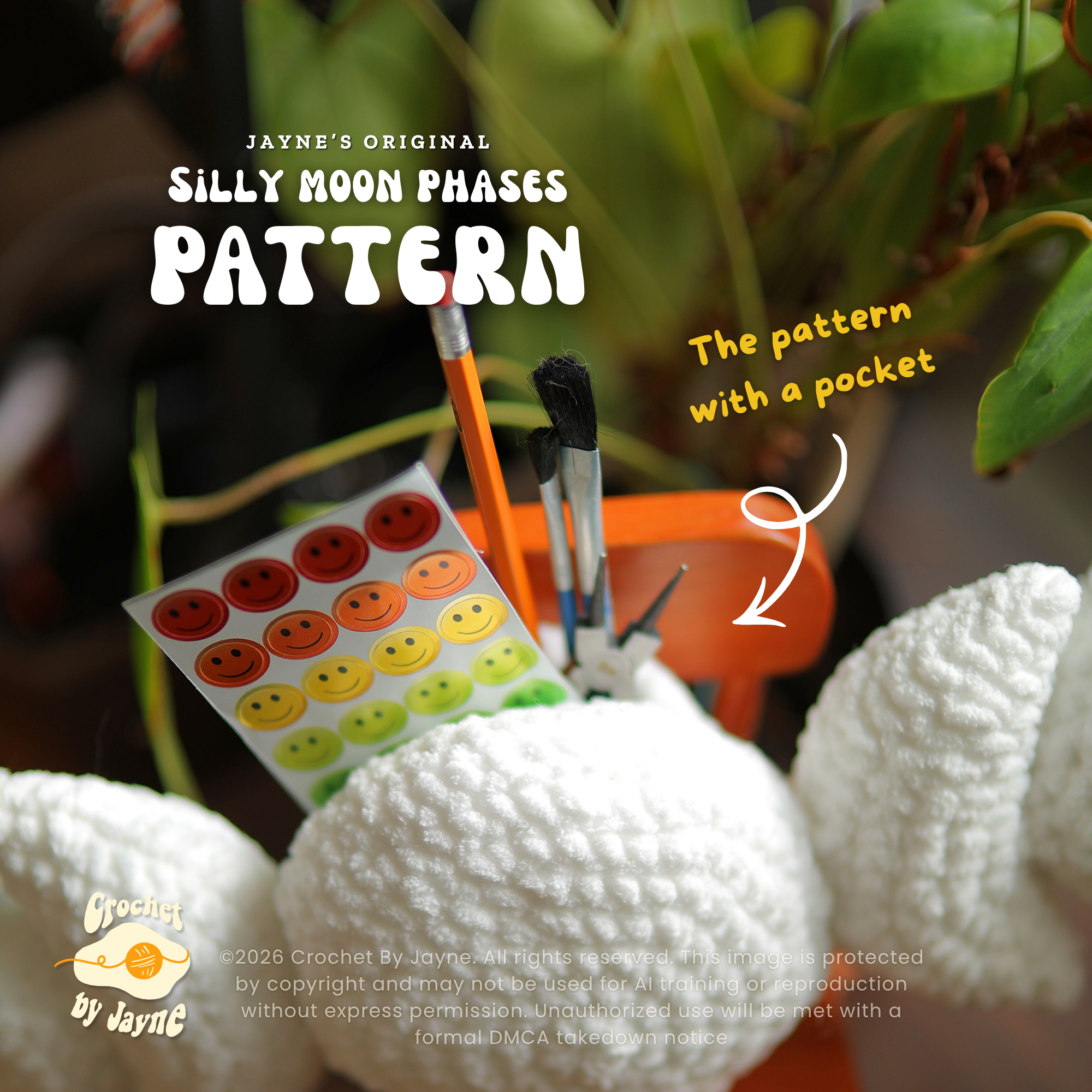 Silly Moon Phases Crochet Pattern (With a pocket)