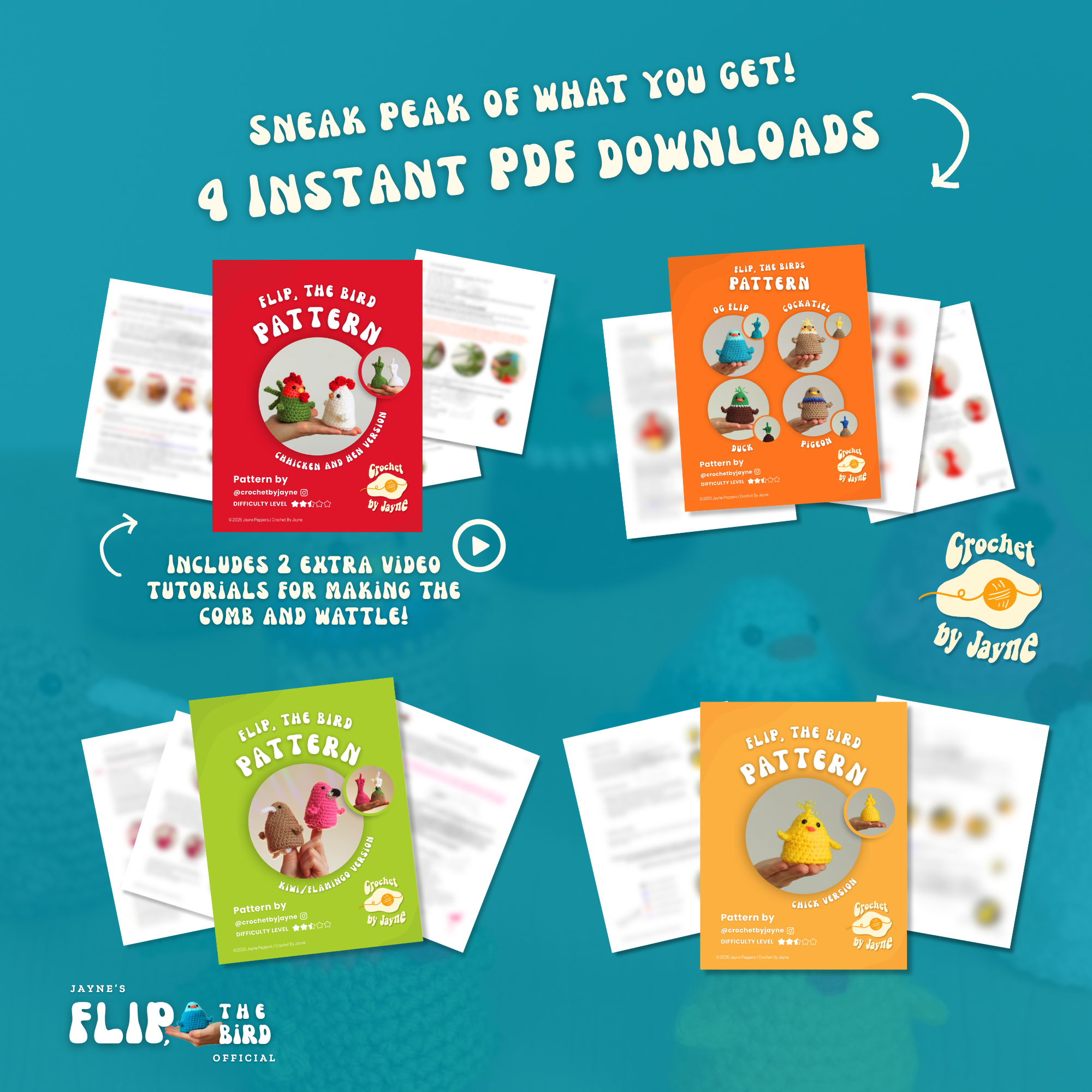 PATTERN BUNDLE Flip, the bird™ 9 different birds.